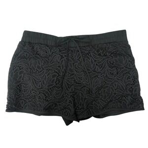 BEBE Floral Lace Overlay Drawstring Mini Shorts Size 8 Embroidered Tie Waist